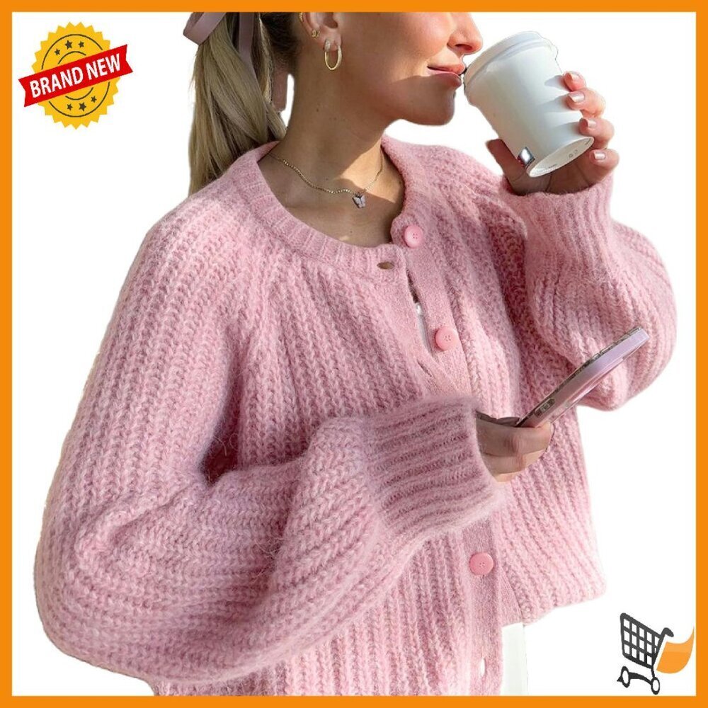 Chunky Knit Cardigan Sweater Button Down Long Sleeve Open Front Loose Fit